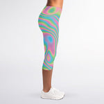 Rainbow Holographic Print Women's Capri Leggings