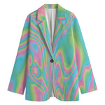 Rainbow Holographic Print Women's Cotton Blazer