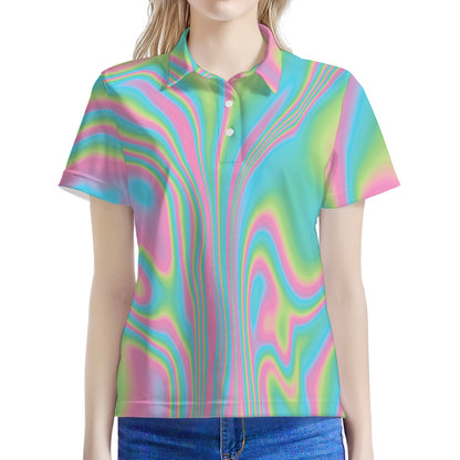 Rainbow Holographic Print Women's Polo Shirt