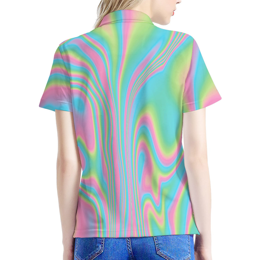 Rainbow Holographic Print Women's Polo Shirt