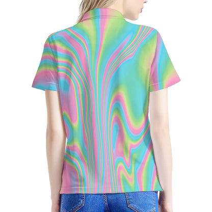 Rainbow Holographic Print Women's Polo Shirt