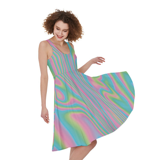 Rainbow Holographic Print Women's Sleeveless Dress