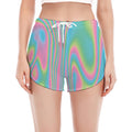 Rainbow Holographic Print Women's Split Running Shorts