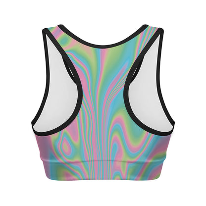 Rainbow Holographic Print Women's Sports Bra