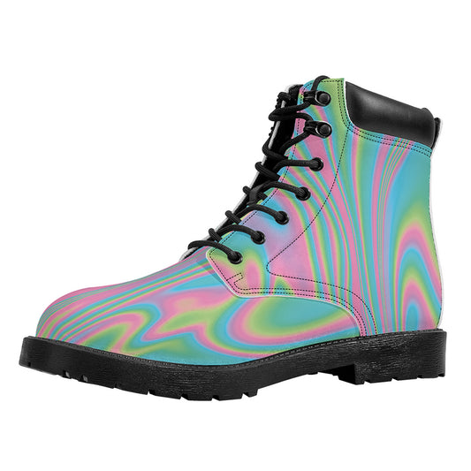 Rainbow Holographic Print Work Boots