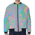Rainbow Holographic Print Zip Sleeve Bomber Jacket