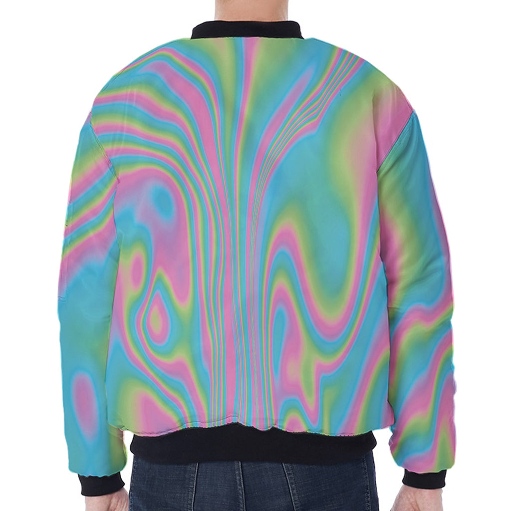 Rainbow Holographic Print Zip Sleeve Bomber Jacket