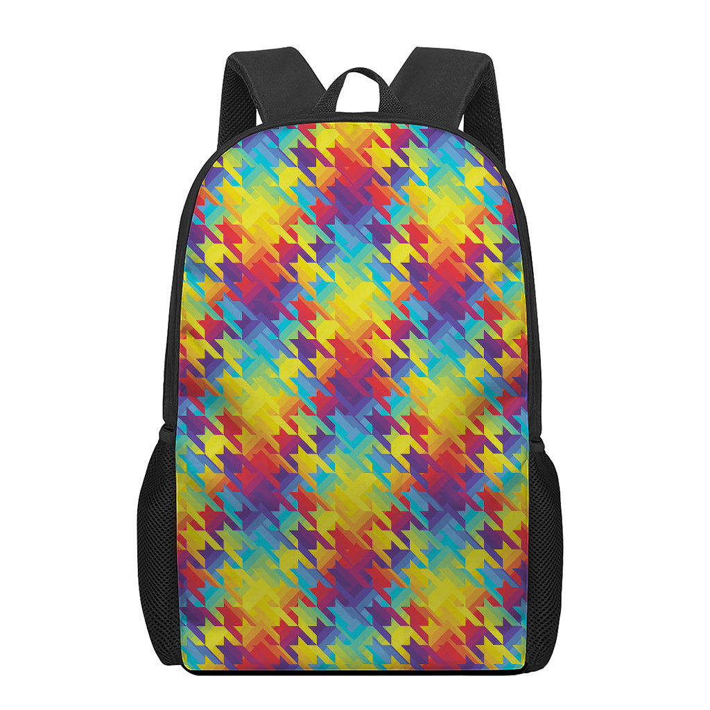 Rainbow Houndstooth Pattern Print 17 Inch Backpack