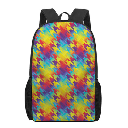 Rainbow Houndstooth Pattern Print 17 Inch Backpack