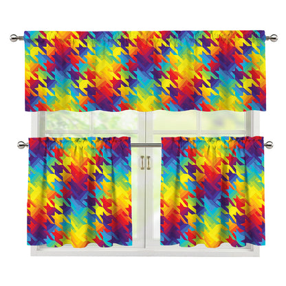 Rainbow Houndstooth Pattern Print 3 Piece Kitchen Curtains