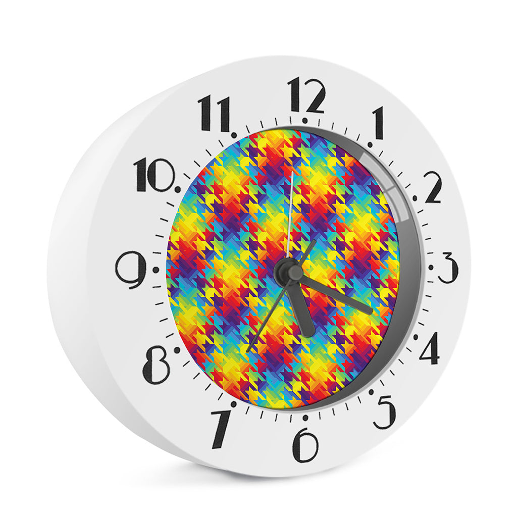 Rainbow Houndstooth Pattern Print Alarm Clock