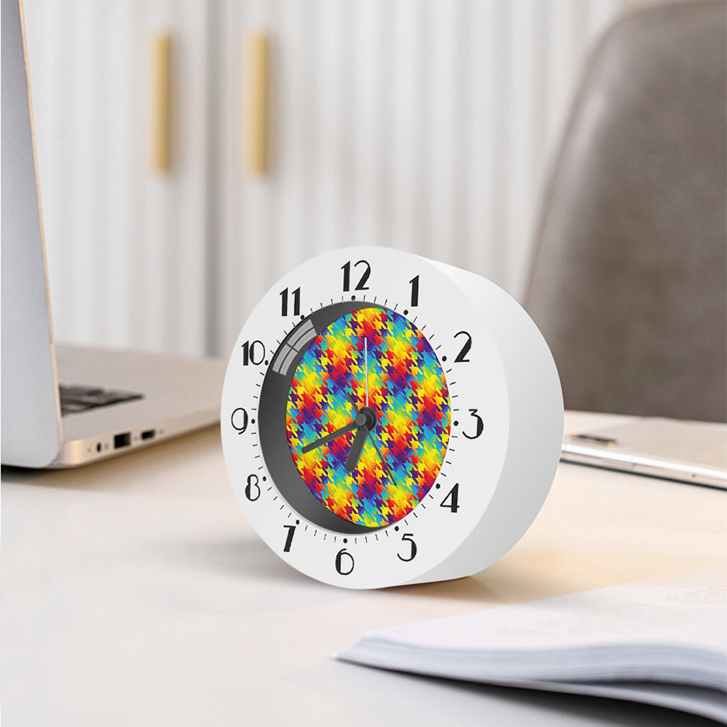 Rainbow Houndstooth Pattern Print Alarm Clock