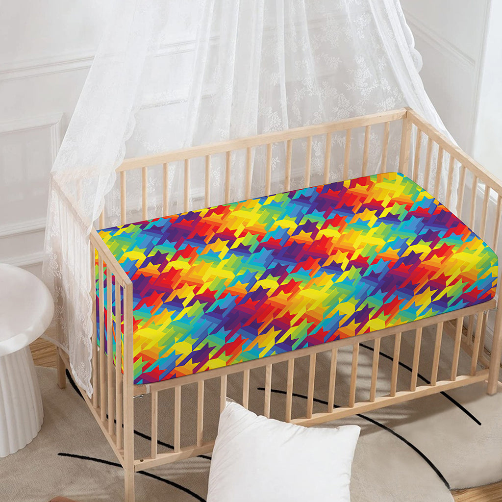 Rainbow Houndstooth Pattern Print Baby Crib Sheet