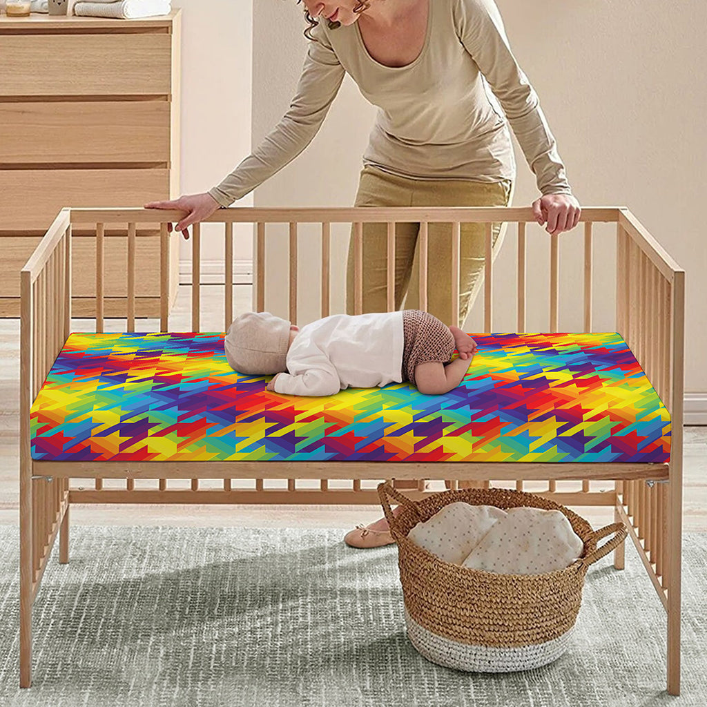 Rainbow Houndstooth Pattern Print Baby Crib Sheet