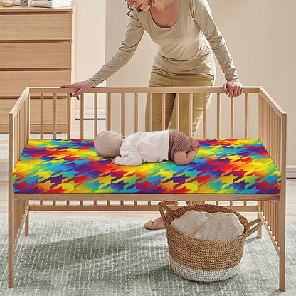 Rainbow Houndstooth Pattern Print Baby Crib Sheet