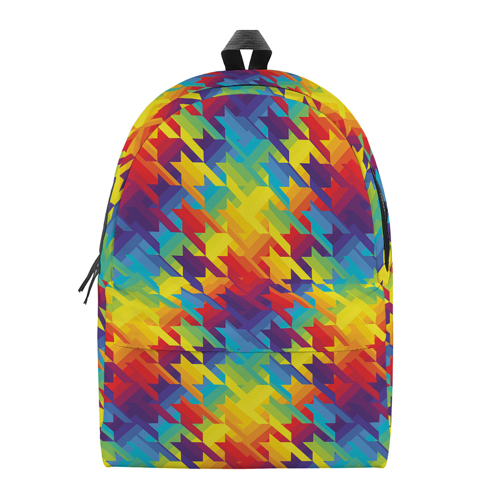 Rainbow Houndstooth Pattern Print Backpack