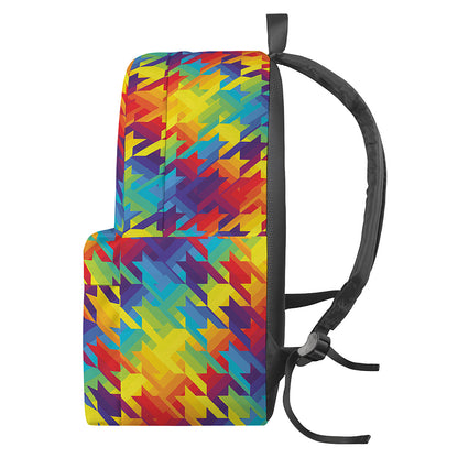 Rainbow Houndstooth Pattern Print Backpack