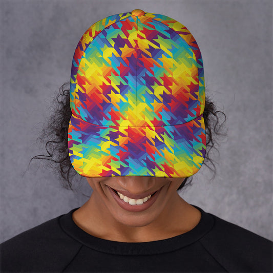 Rainbow Houndstooth Pattern Print Baseball Cap