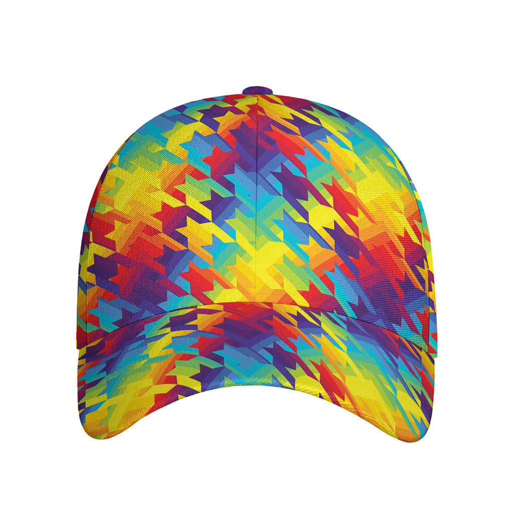Rainbow Houndstooth Pattern Print Baseball Cap