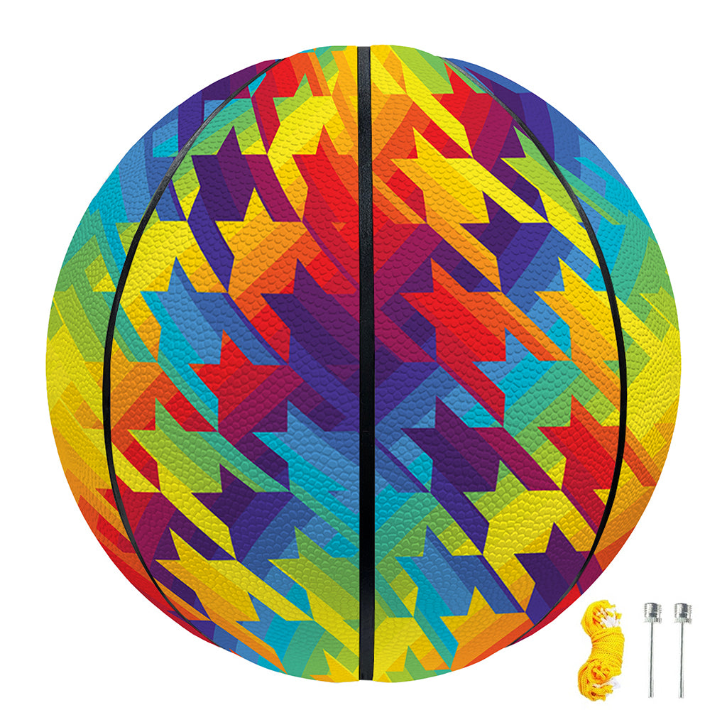 Rainbow Houndstooth Pattern Print Basketball