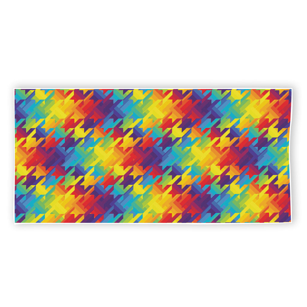 Rainbow Houndstooth Pattern Print Beach Towel