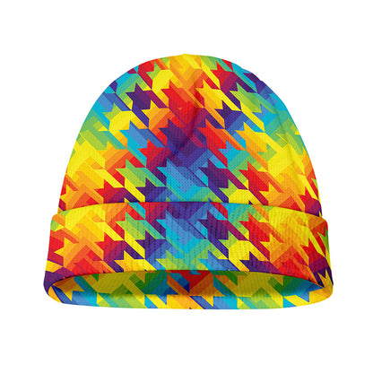 Rainbow Houndstooth Pattern Print Beanie