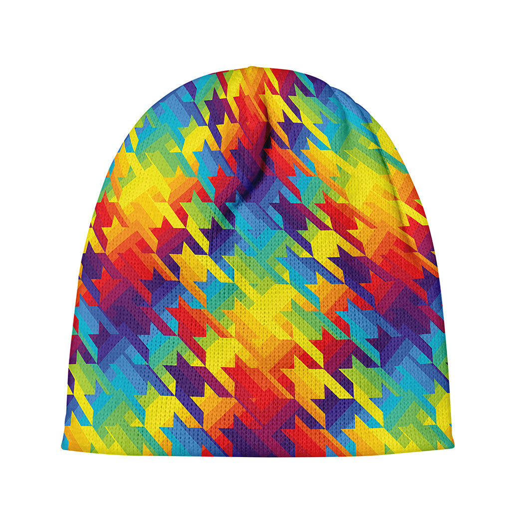 Rainbow Houndstooth Pattern Print Beanie
