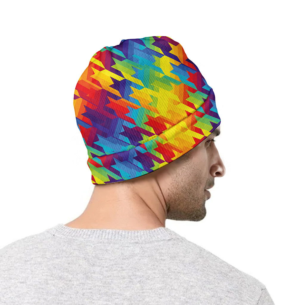 Rainbow Houndstooth Pattern Print Beanie