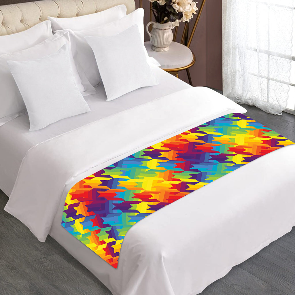 Rainbow Houndstooth Pattern Print Bed Runner
