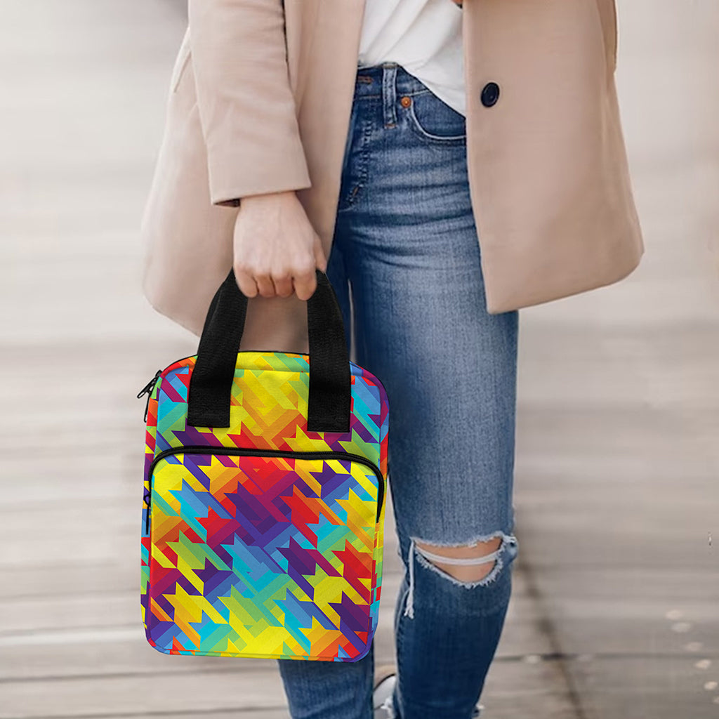 Rainbow Houndstooth Pattern Print Bible Tote Bag