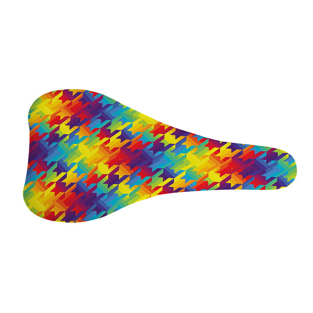 Rainbow Houndstooth Pattern Print Bicycle Seat Cover