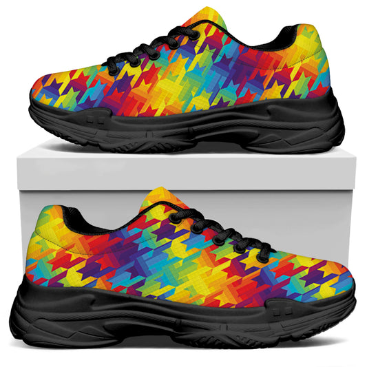 Rainbow Houndstooth Pattern Print Black Chunky Shoes