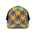 Rainbow Houndstooth Pattern Print Black Mesh Trucker Cap