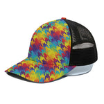 Rainbow Houndstooth Pattern Print Black Mesh Trucker Cap