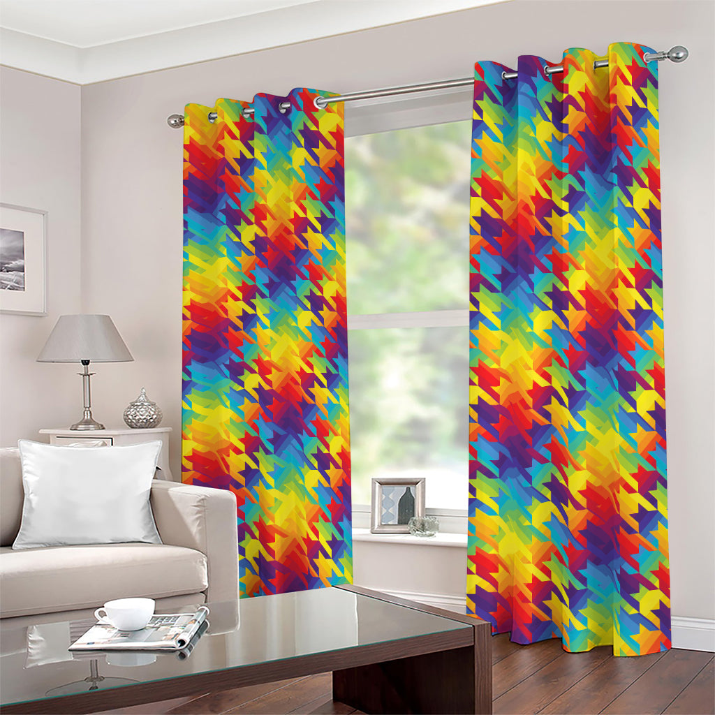 Rainbow Houndstooth Pattern Print Blackout Grommet Curtains