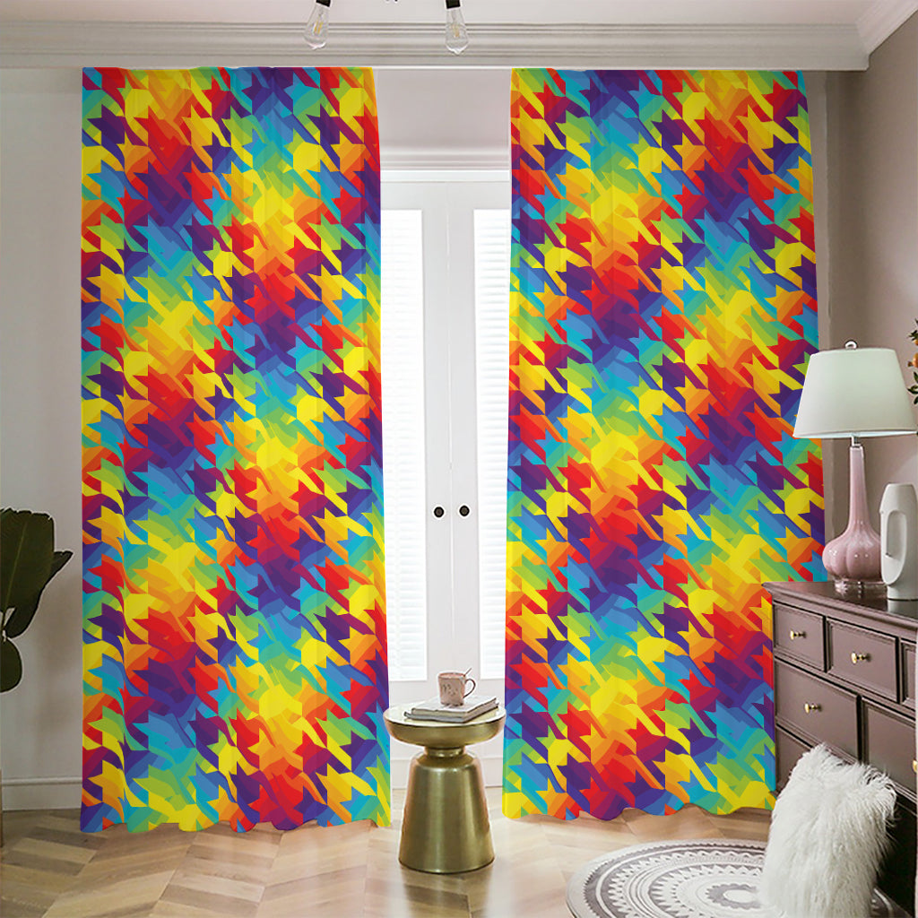 Rainbow Houndstooth Pattern Print Blackout Pencil Pleat Curtains