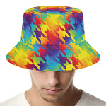 Rainbow Houndstooth Pattern Print Bucket Hat