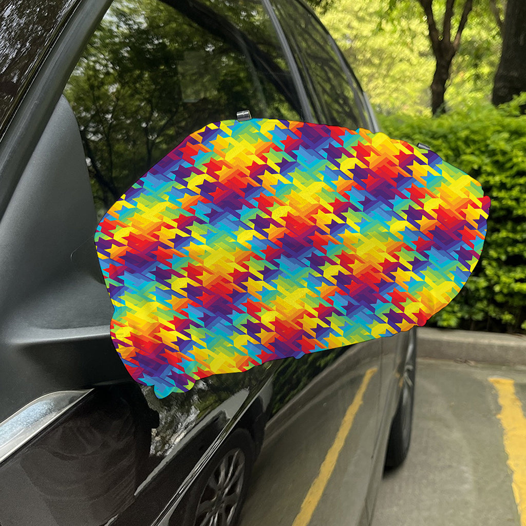Rainbow Houndstooth Pattern Print Car Side Mirror Covers