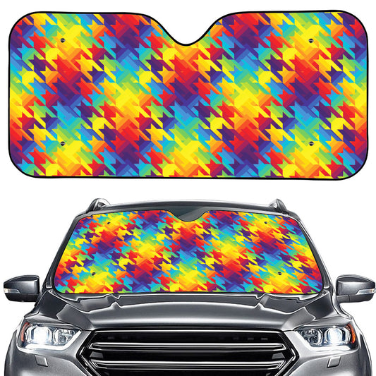 Rainbow Houndstooth Pattern Print Car Windshield Sun Shade