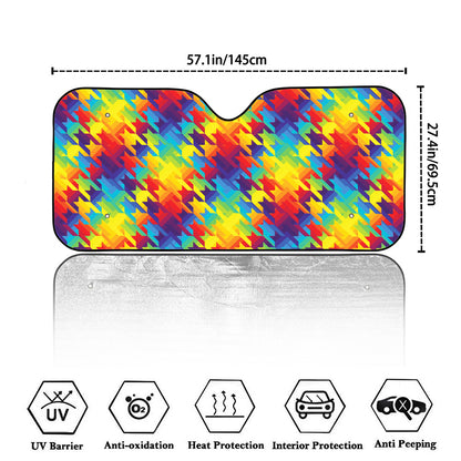 Rainbow Houndstooth Pattern Print Car Windshield Sun Shade