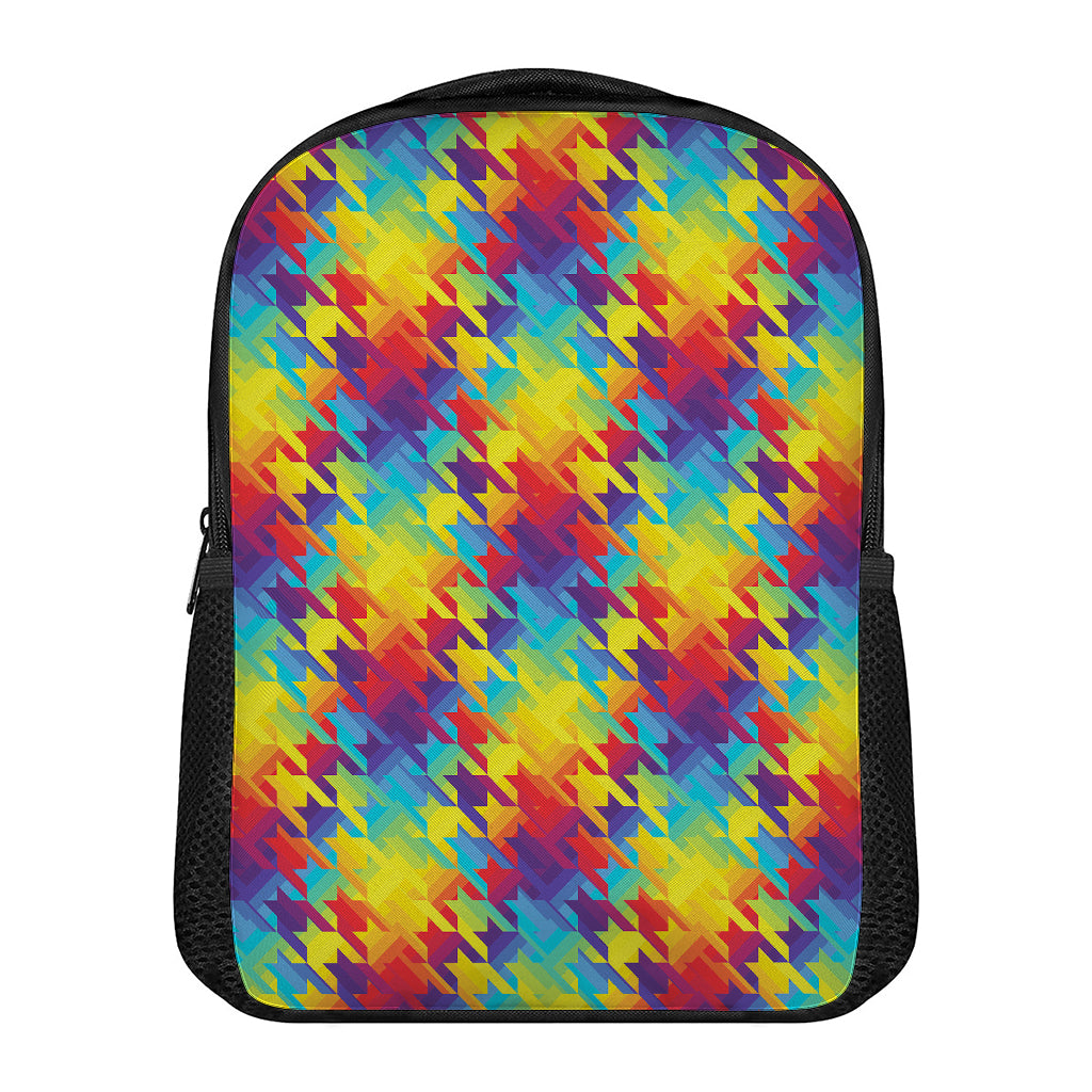 Rainbow Houndstooth Pattern Print Casual Backpack