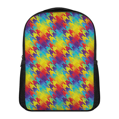 Rainbow Houndstooth Pattern Print Casual Backpack
