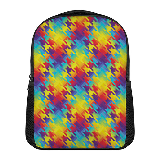 Rainbow Houndstooth Pattern Print Casual Backpack
