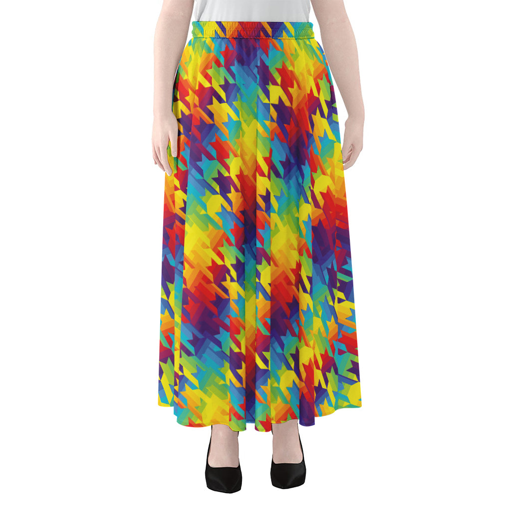 Rainbow Houndstooth Pattern Print Chiffon Maxi Skirt