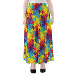 Rainbow Houndstooth Pattern Print Chiffon Maxi Skirt