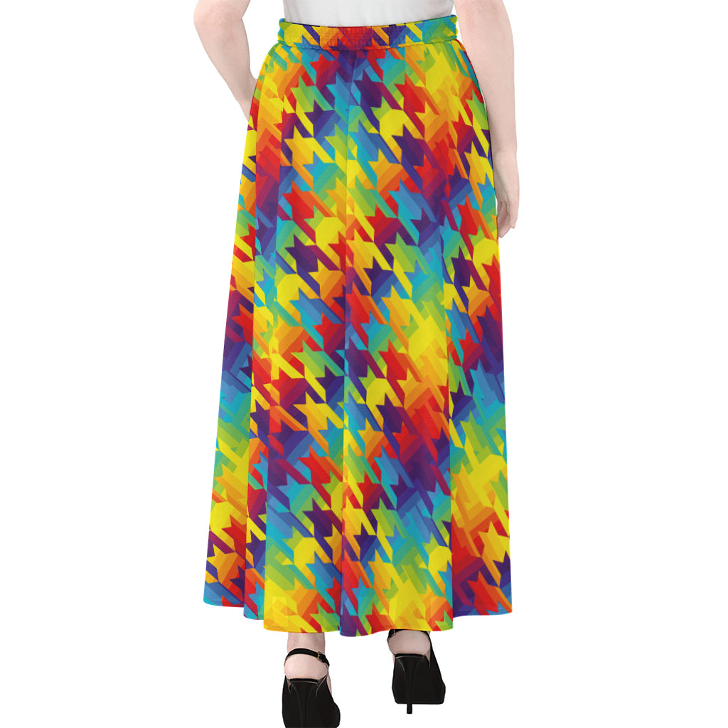 Rainbow Houndstooth Pattern Print Chiffon Maxi Skirt