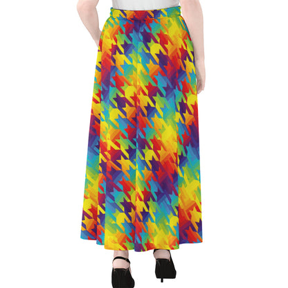 Rainbow Houndstooth Pattern Print Chiffon Maxi Skirt