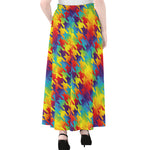 Rainbow Houndstooth Pattern Print Chiffon Maxi Skirt