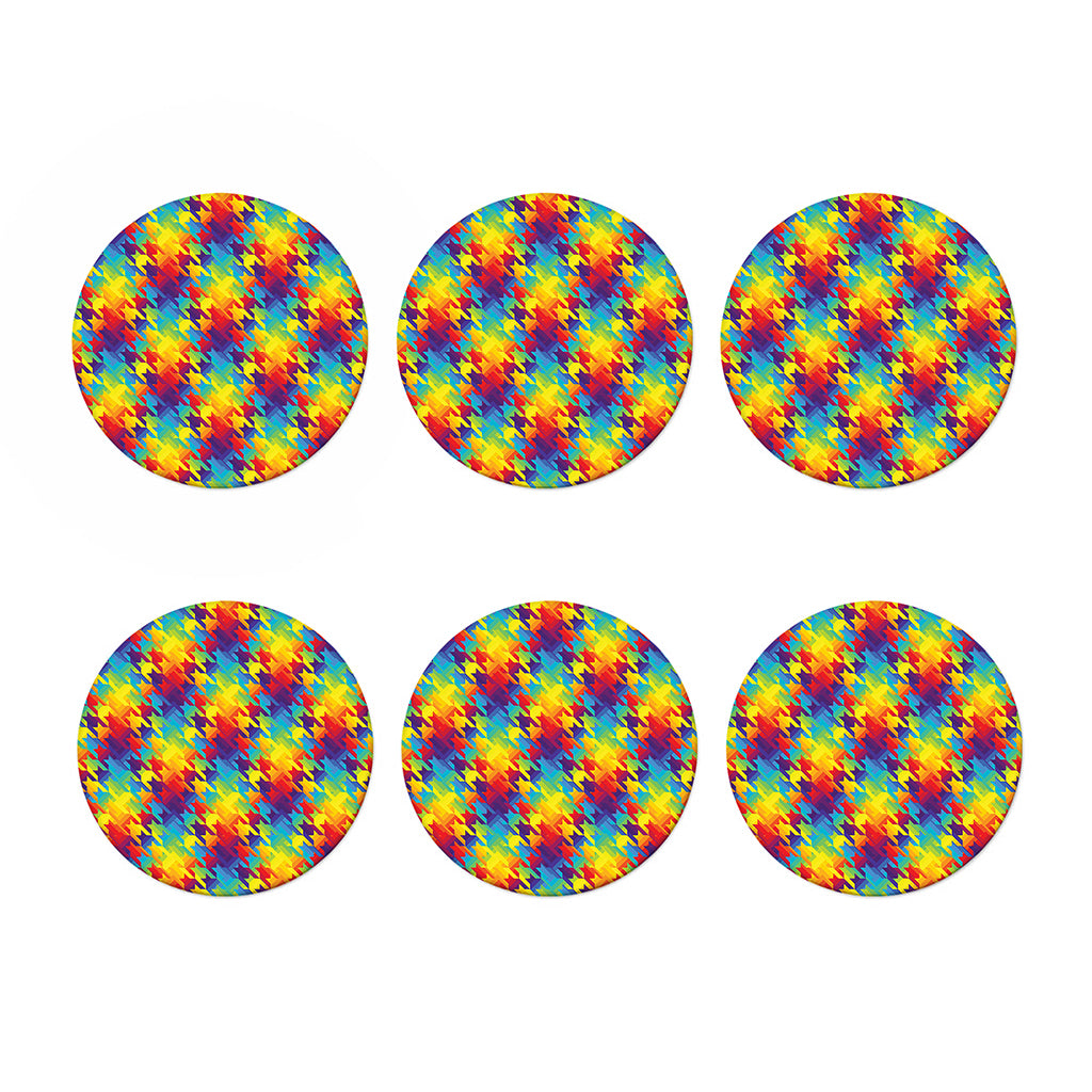 Rainbow Houndstooth Pattern Print Coaster Set