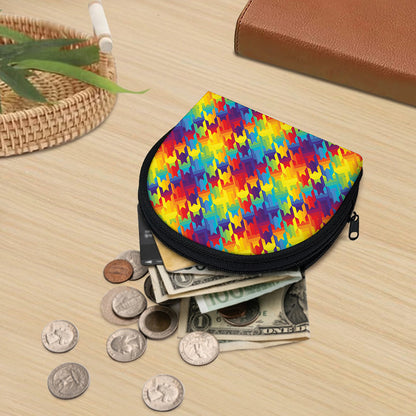 Rainbow Houndstooth Pattern Print Coin Purse